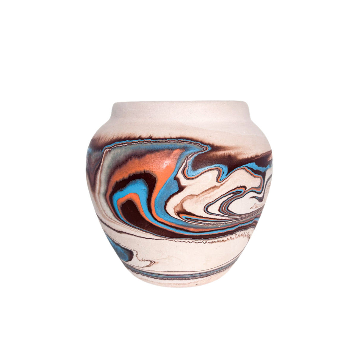 Orange and Blue Swirl Nemadji Pot | kathrynchaplowcollect