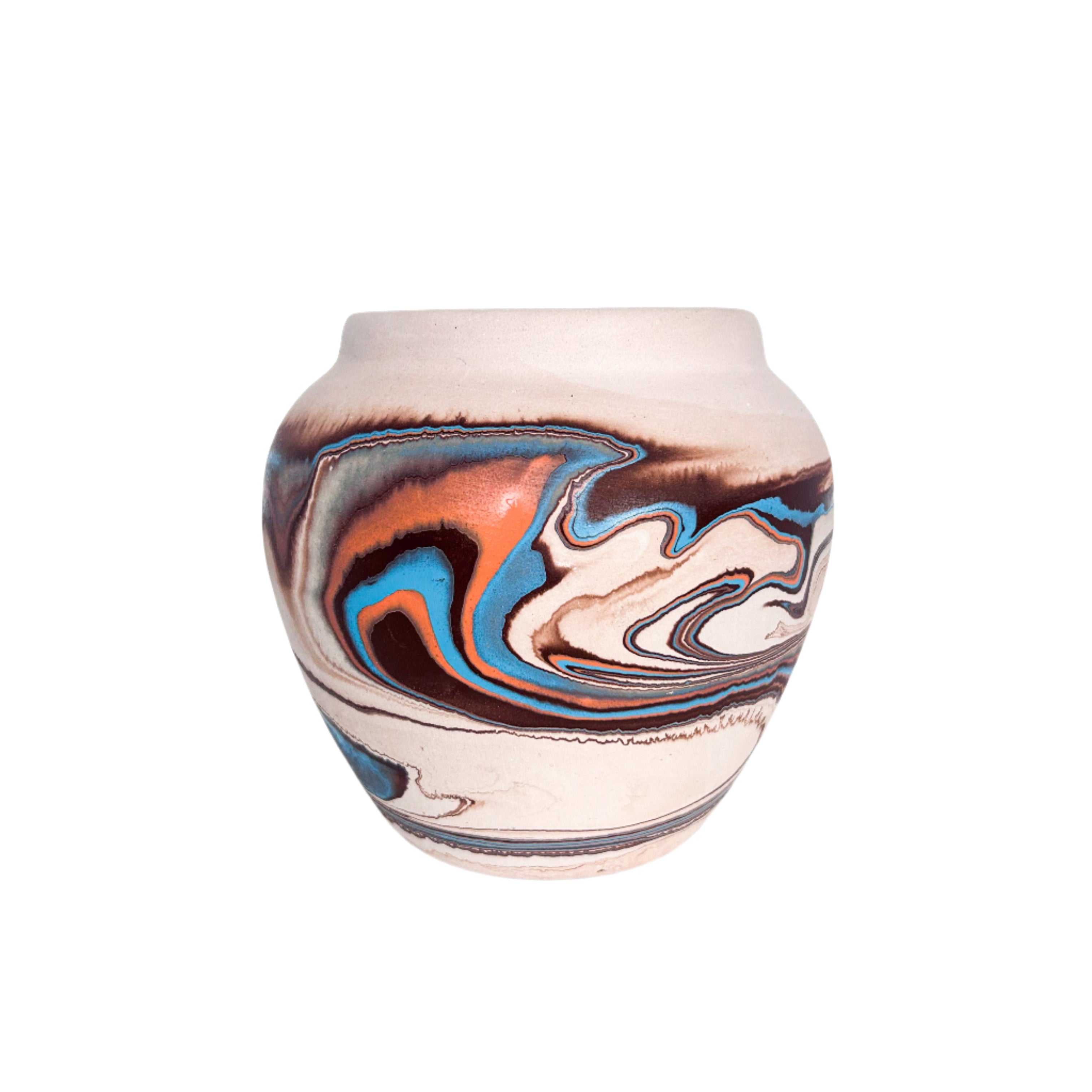 Orange and Blue Swirl Nemadji Pot | kathrynchaplowcollect